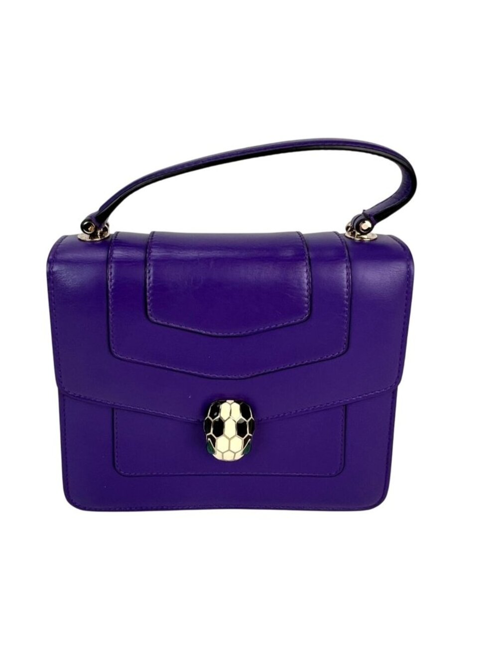 Bvlgari Calfskin Serpenti Forever Purple Top Handle Crossbody Bag